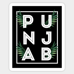 PUNJAB BOLD TYPO WITH GREEN LEAF - the LAND OF FIVE RIVERS Magnet